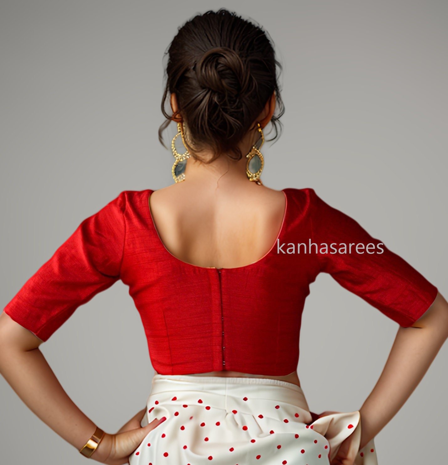 Red Raw Silk Saree Blouse – Custom Made to Measure - Image 2