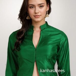 Customizable Green Satin Silk Saree Blouse - Stylish Jacket Top