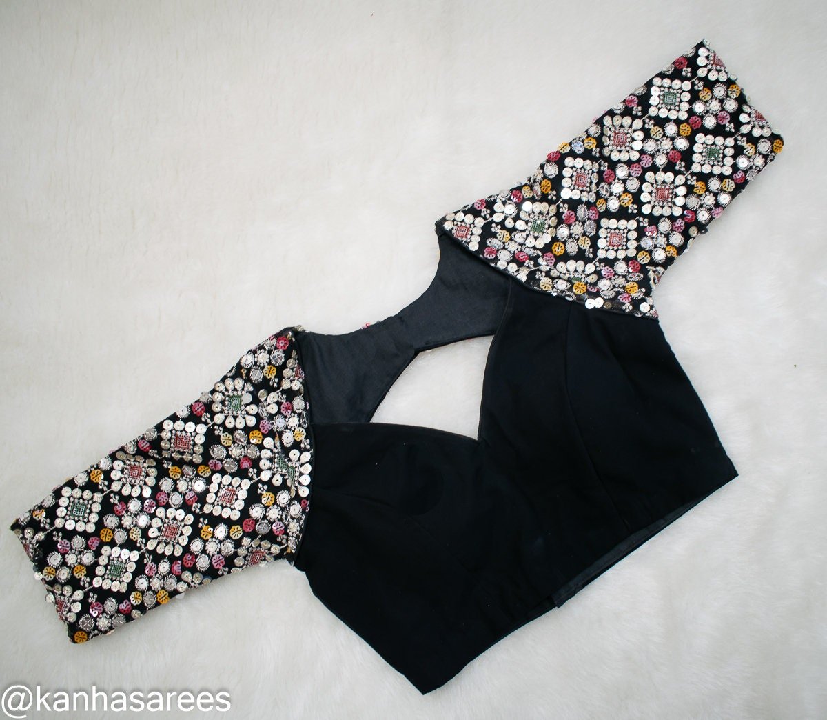 Black Georgette Mirror Work Saree Blouse – Custom Made to Measure - Image 6
