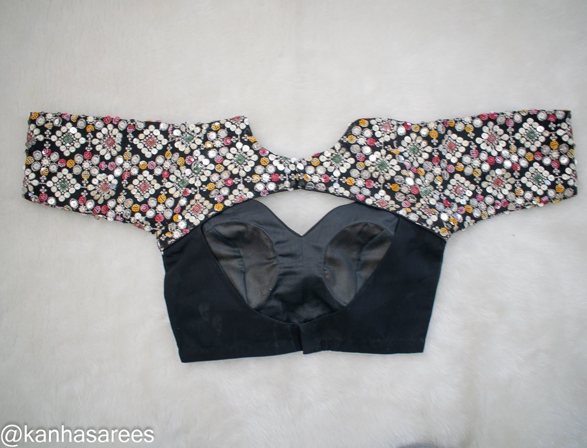 Black Georgette Mirror Work Saree Blouse – Custom Made to Measure - Image 7