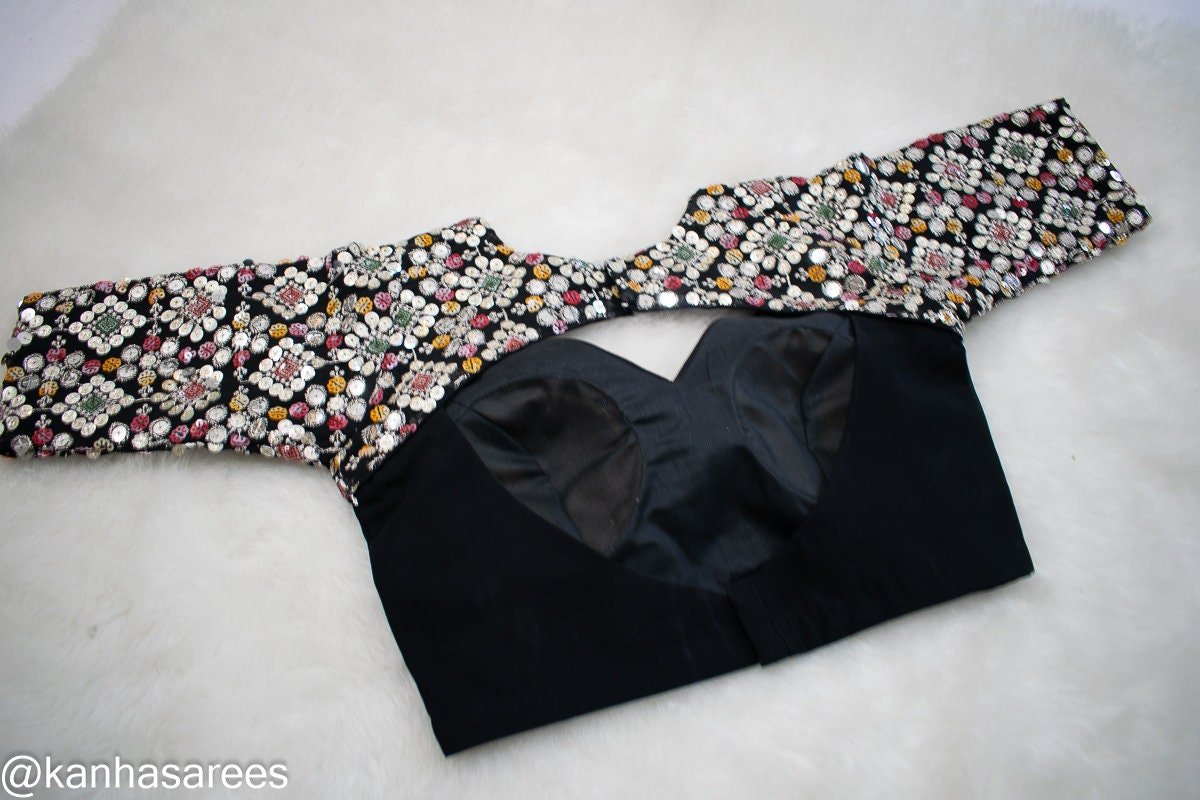 Black Georgette Mirror Work Saree Blouse – Custom Made to Measure - Image 2