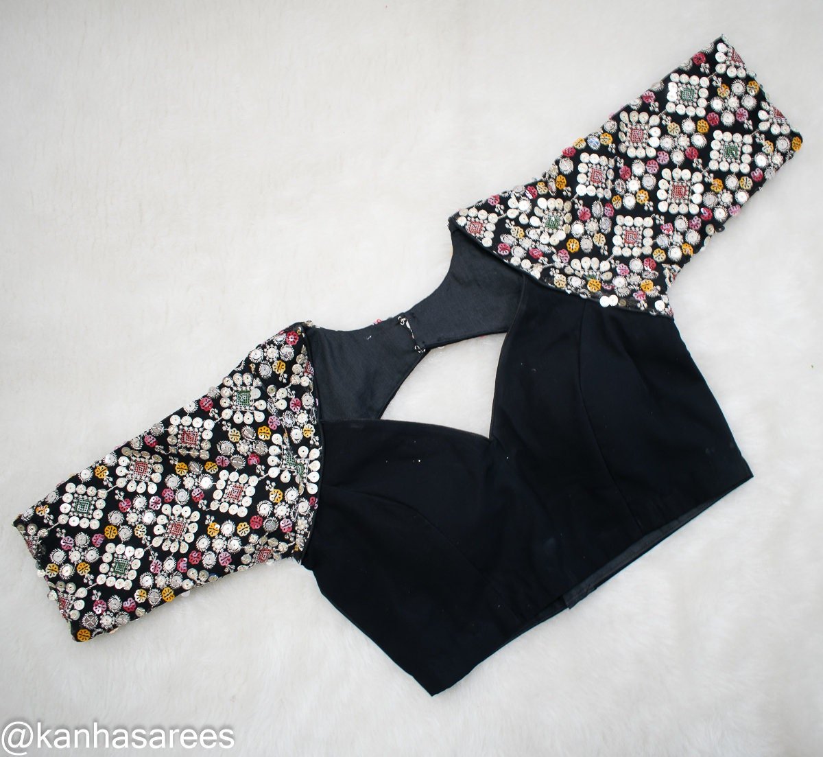 Black Georgette Mirror Work Saree Blouse – Custom Made to Measure