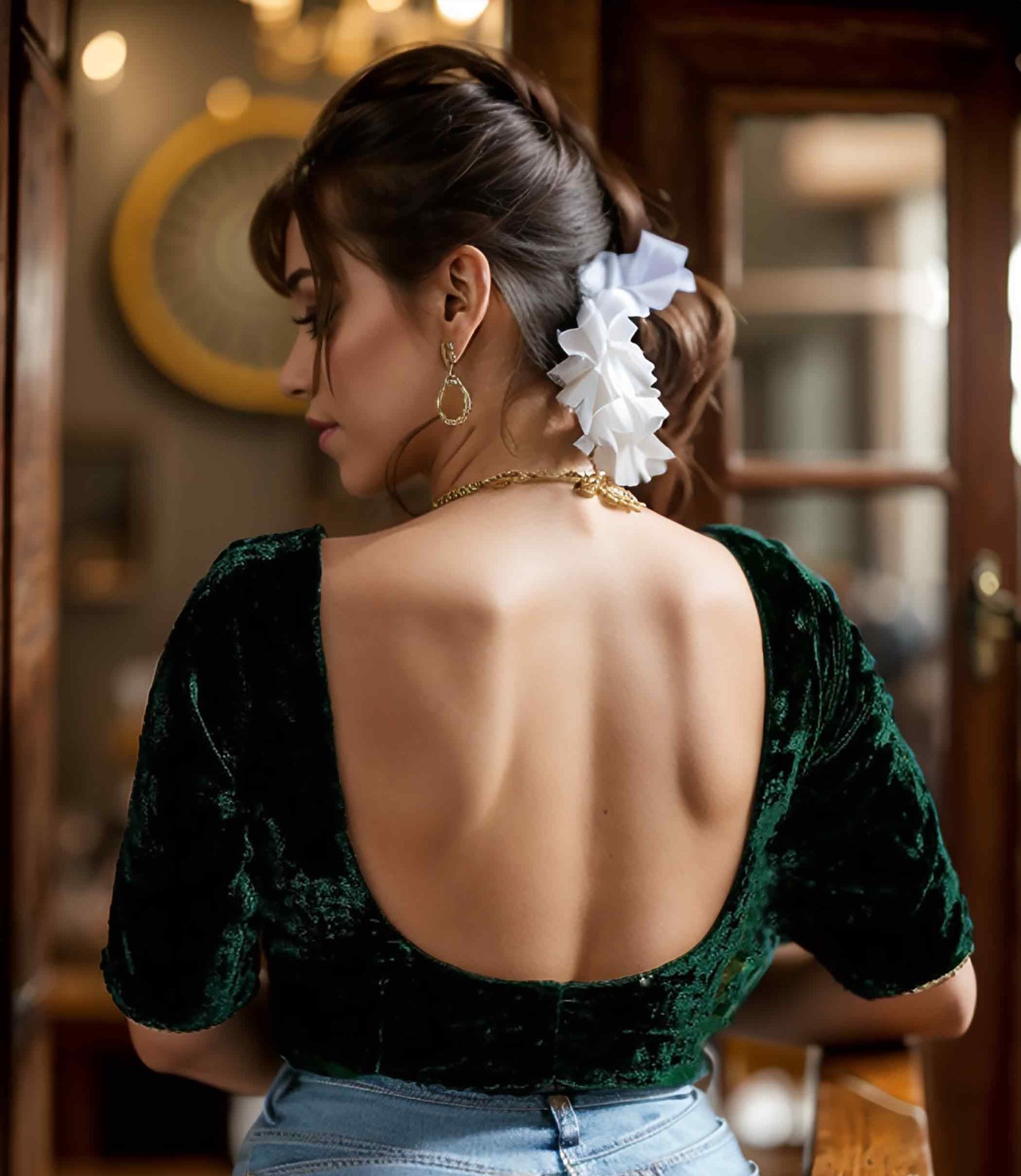 Blue Velvet Saree Blouse – Custom Made to Measure - Image 4