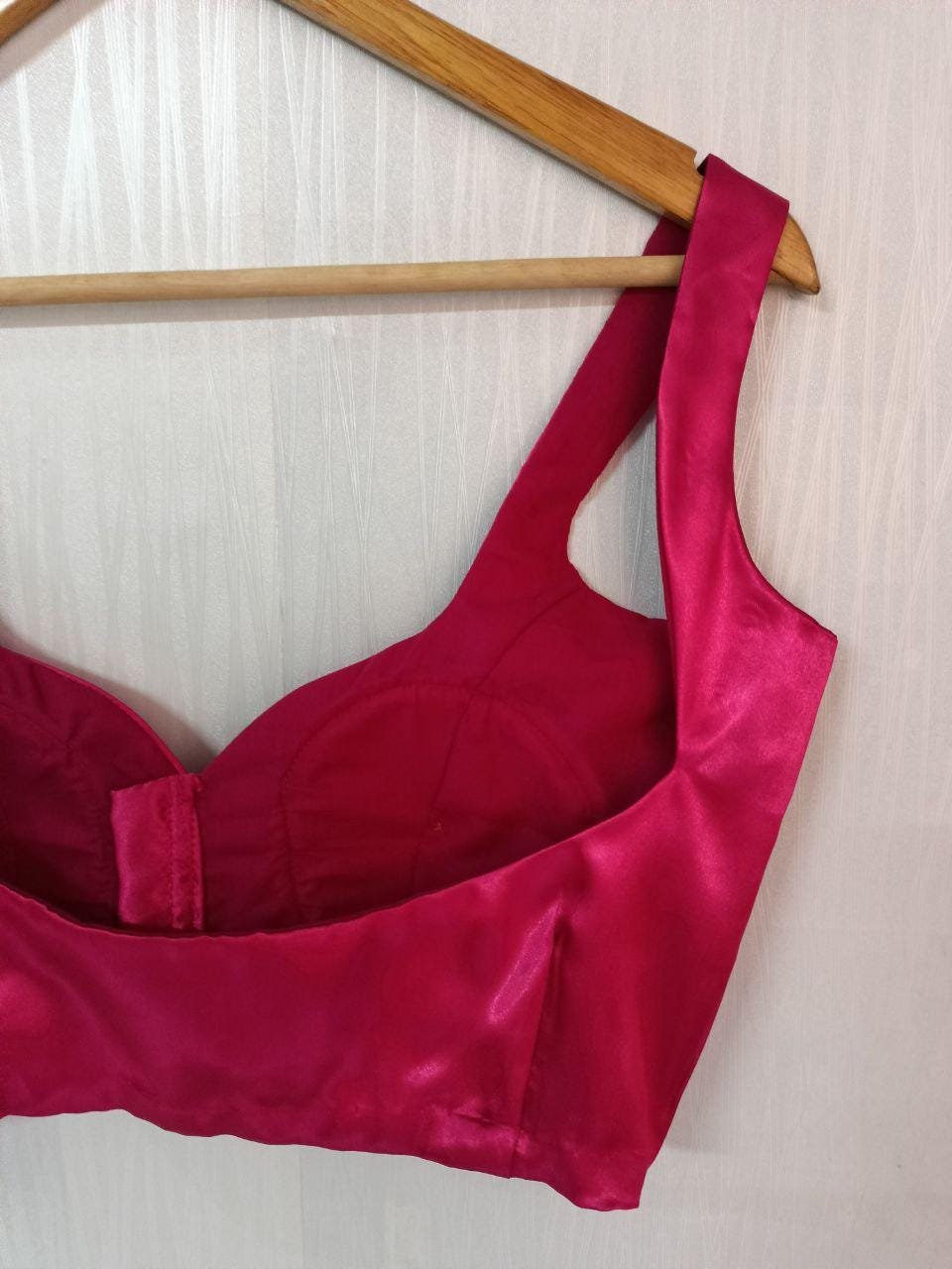 Hot Pink Satin Saree Blouse – Custom Made to Measure - Image 3
