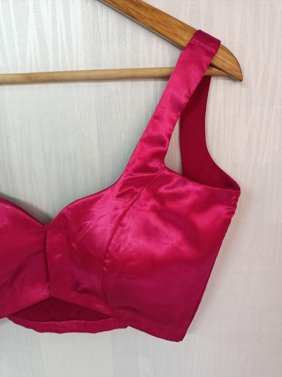 Hot Pink Satin Saree Blouse – Custom Made to Measure - Image 2