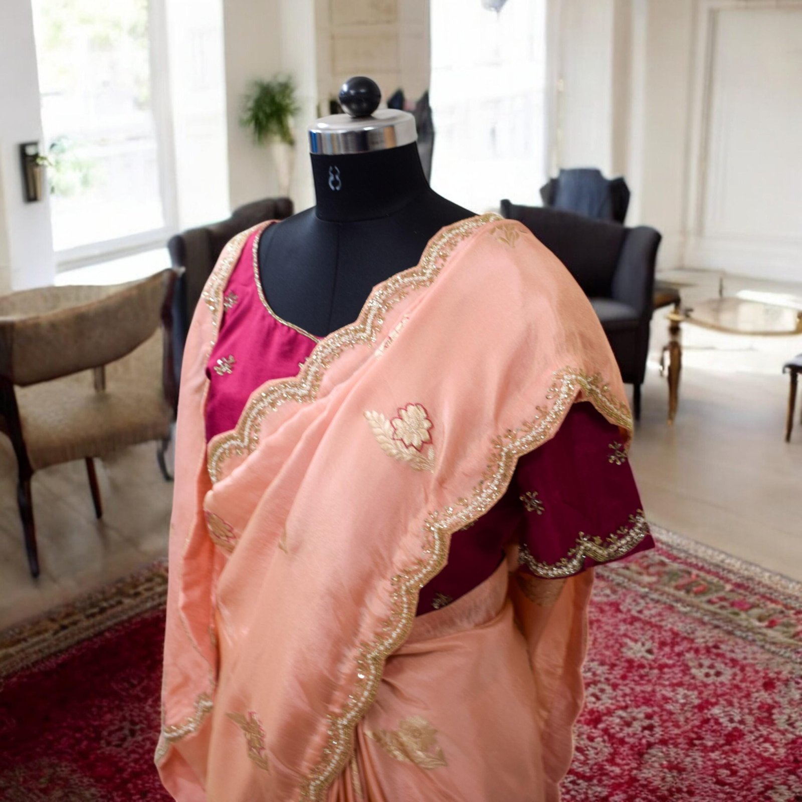 Banarasi Silk Saree with Zari & Pearl Work for Wedding Guests - Image 3