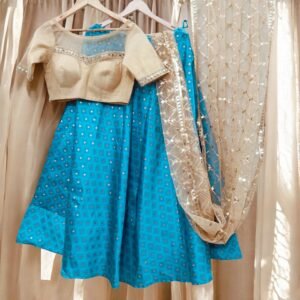 Brocade Lehenga Choli Set with Golden Blouse & Dupatta for Weddings
