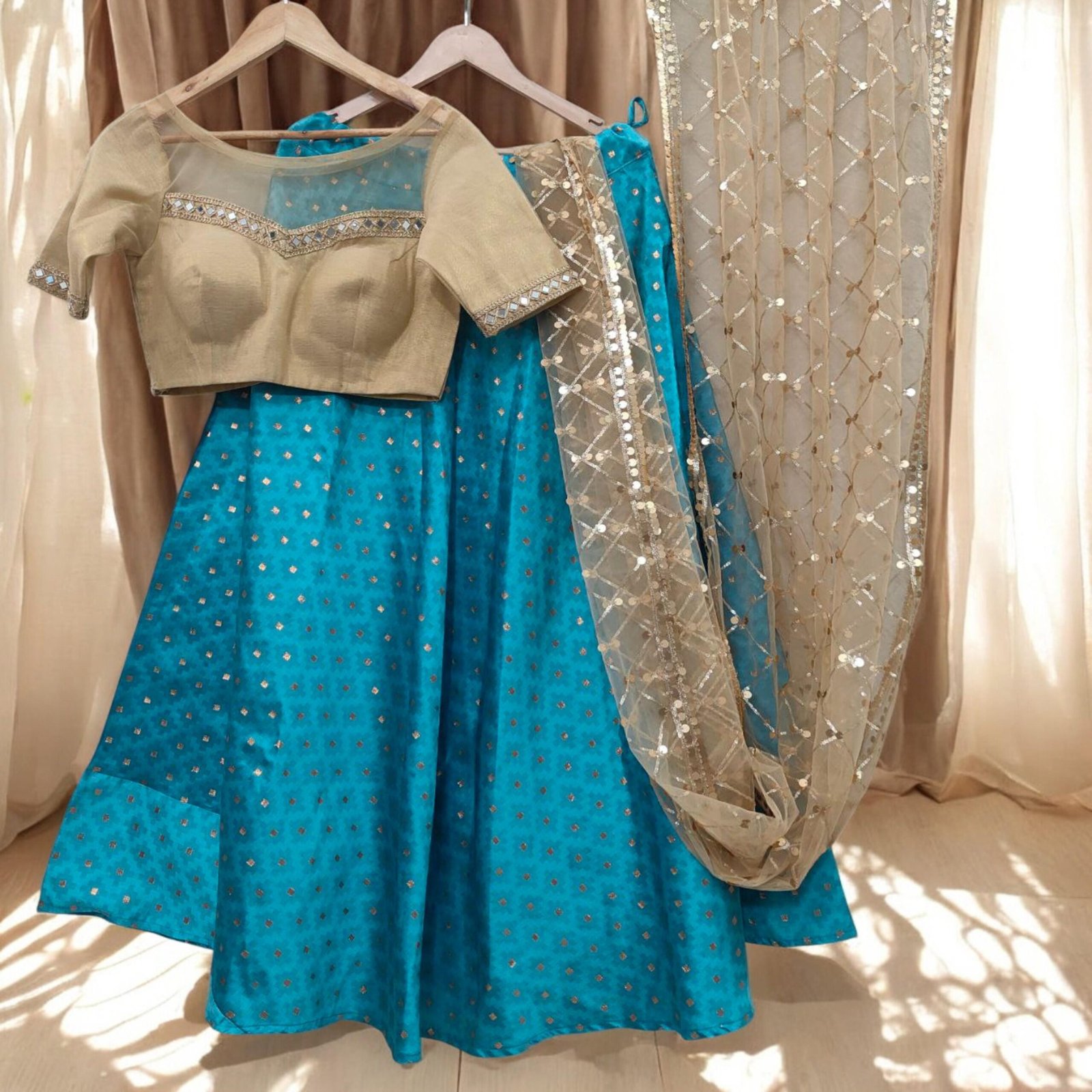Golden Brocade Lehenga Choli – Custom Made to Measure - Image 3