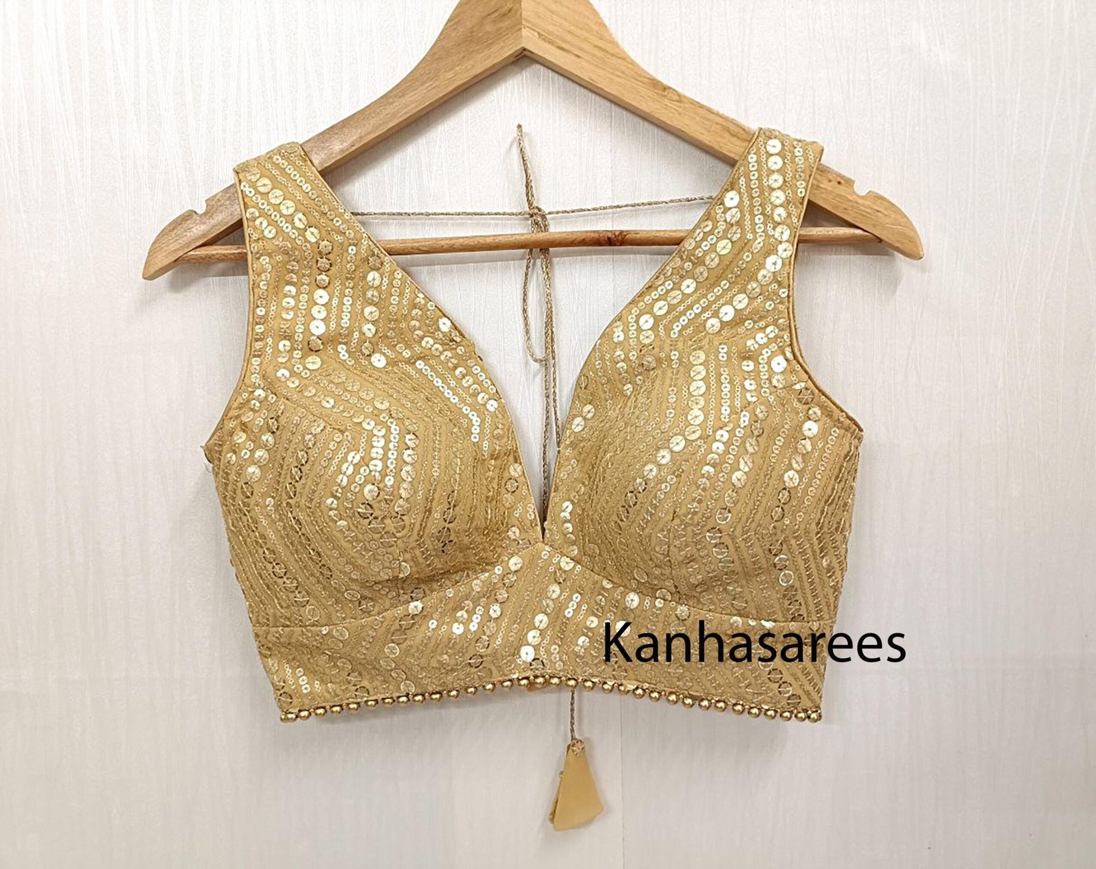 Gold Sequin Wedding Blouse Crop Top for Brides - Size 36