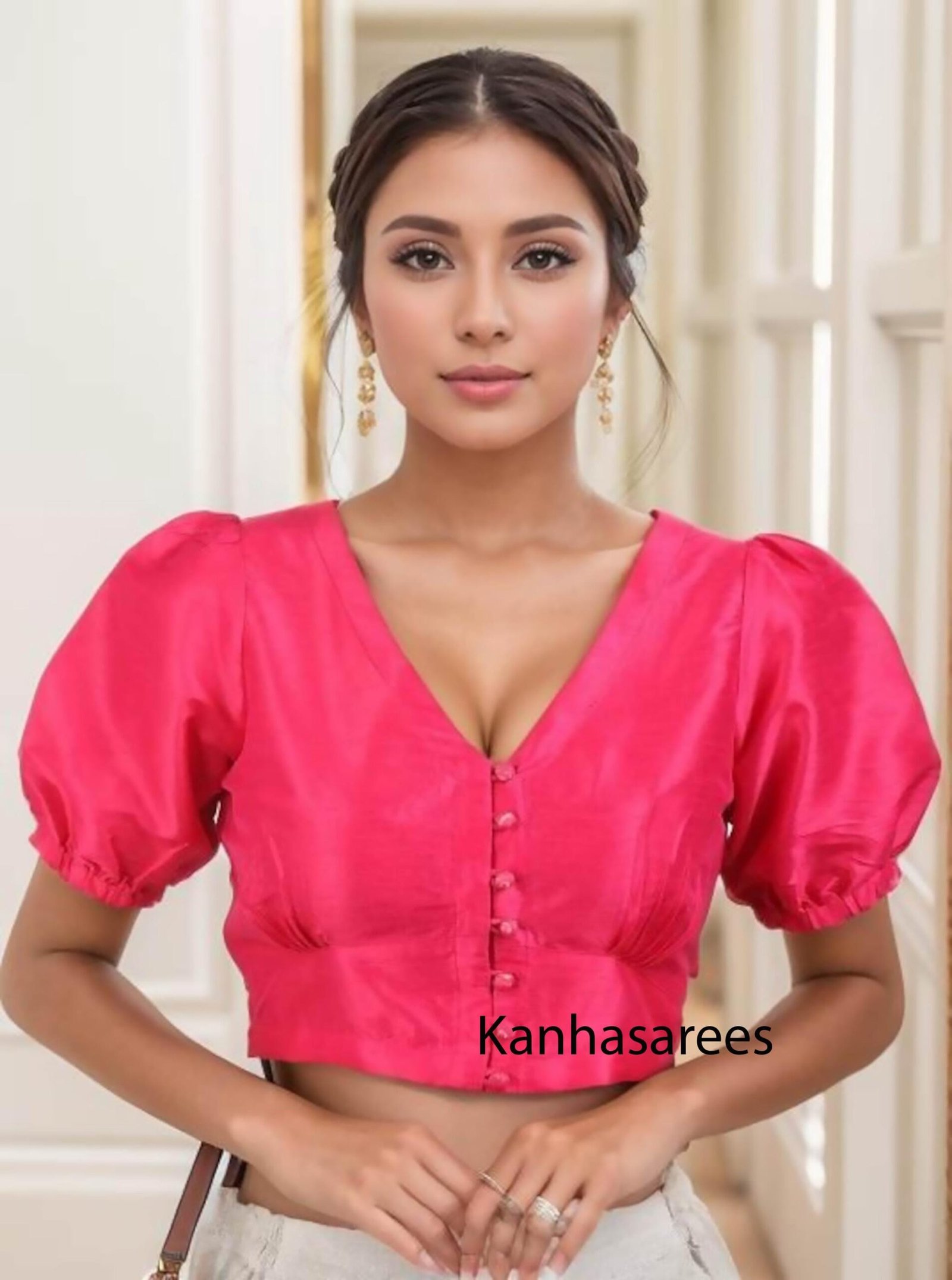 Plus Size Raw Silk Pink Saree Blouse – Custom Choli Top