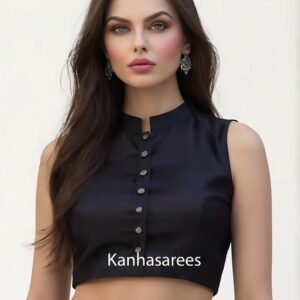 Custom Dhupion Silk Blouse: Elegant High Neck Sleeveless Choli