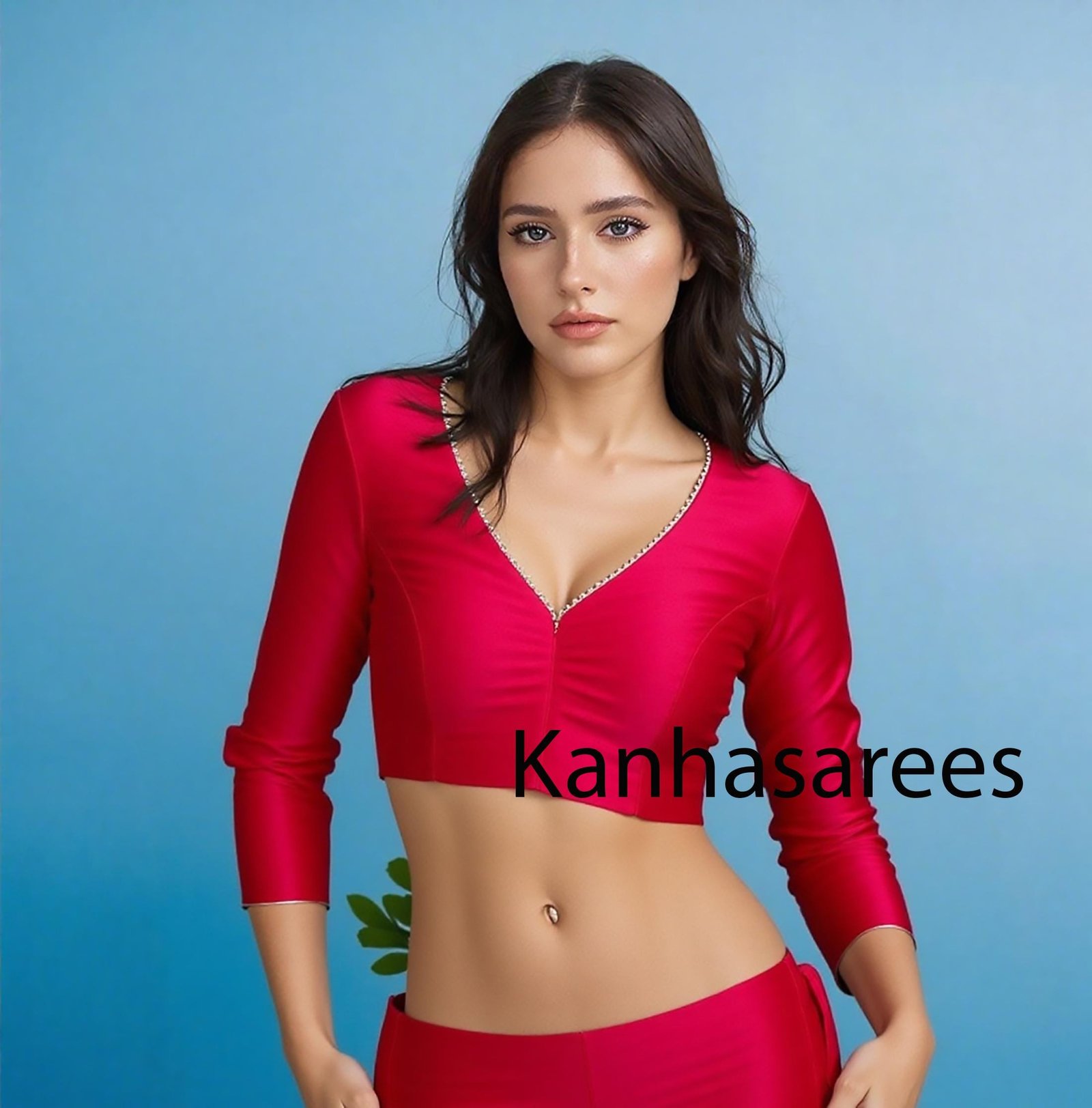 Red Raw Silk Saree Blouse (Design 3) – Custom Made to Measure - Image 2