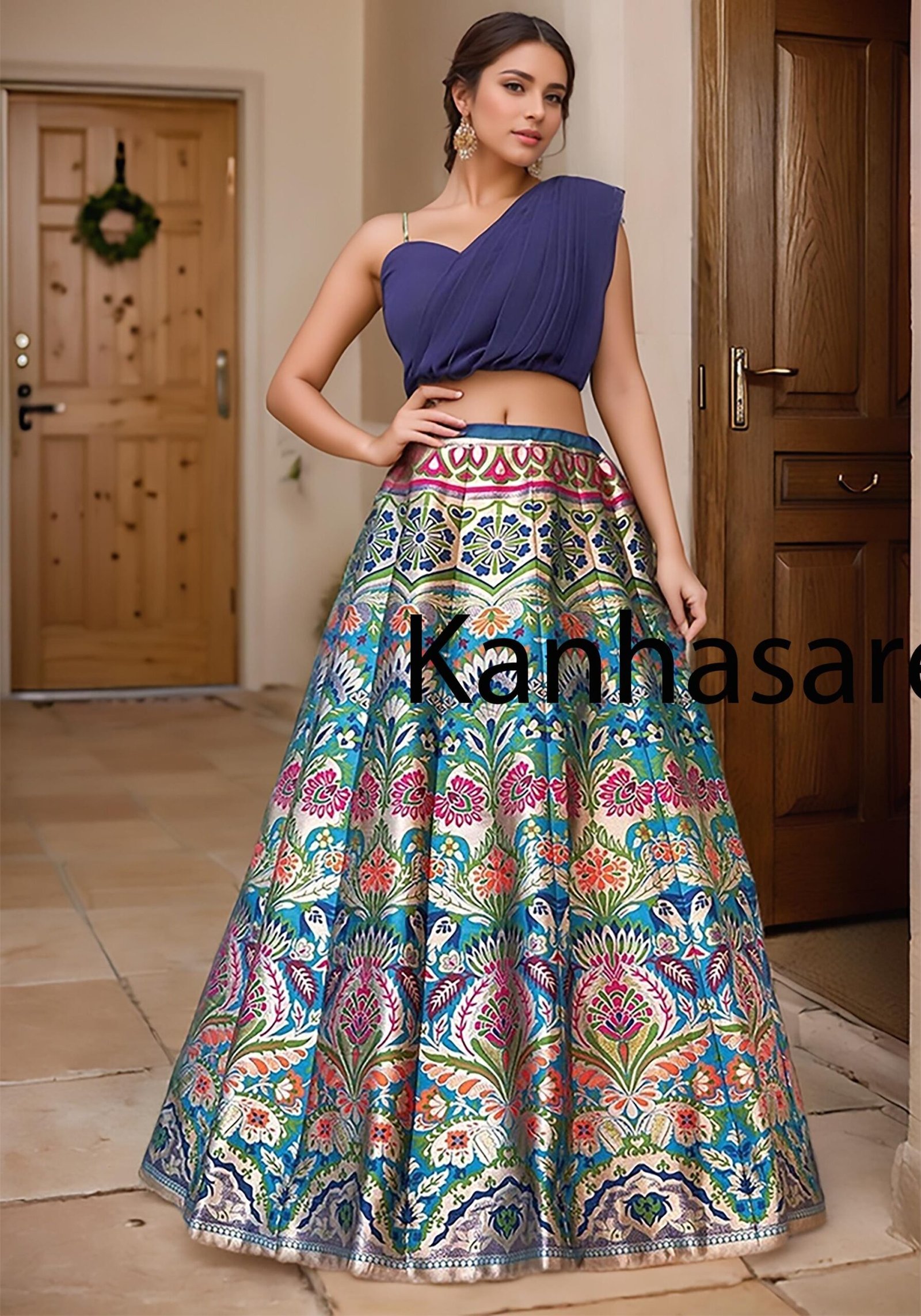 Golden Banarasi Embroidered Lehenga Choli – Custom Made to Measure