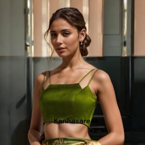 Green Raw Silk Saree Blouse (Design 10) – Custom Made to Measure