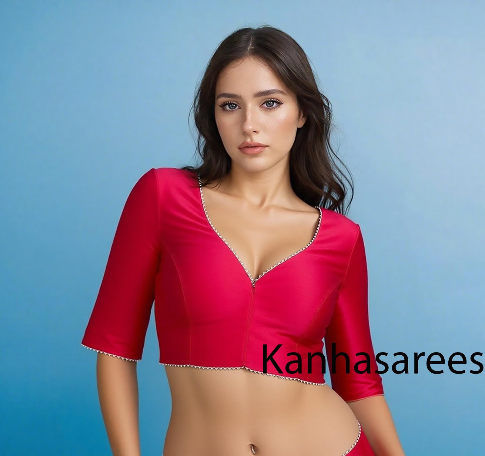 Red Raw Silk Saree Blouse (Design 3) – Custom Made to Measure