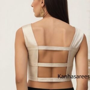 Beige Raw Silk Backless Blouse for Lehenga & Saree | Indian Wedding Wear