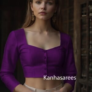 Violet Raw Silk Saree Blouse with Front Buttons - Elegant Crop Top