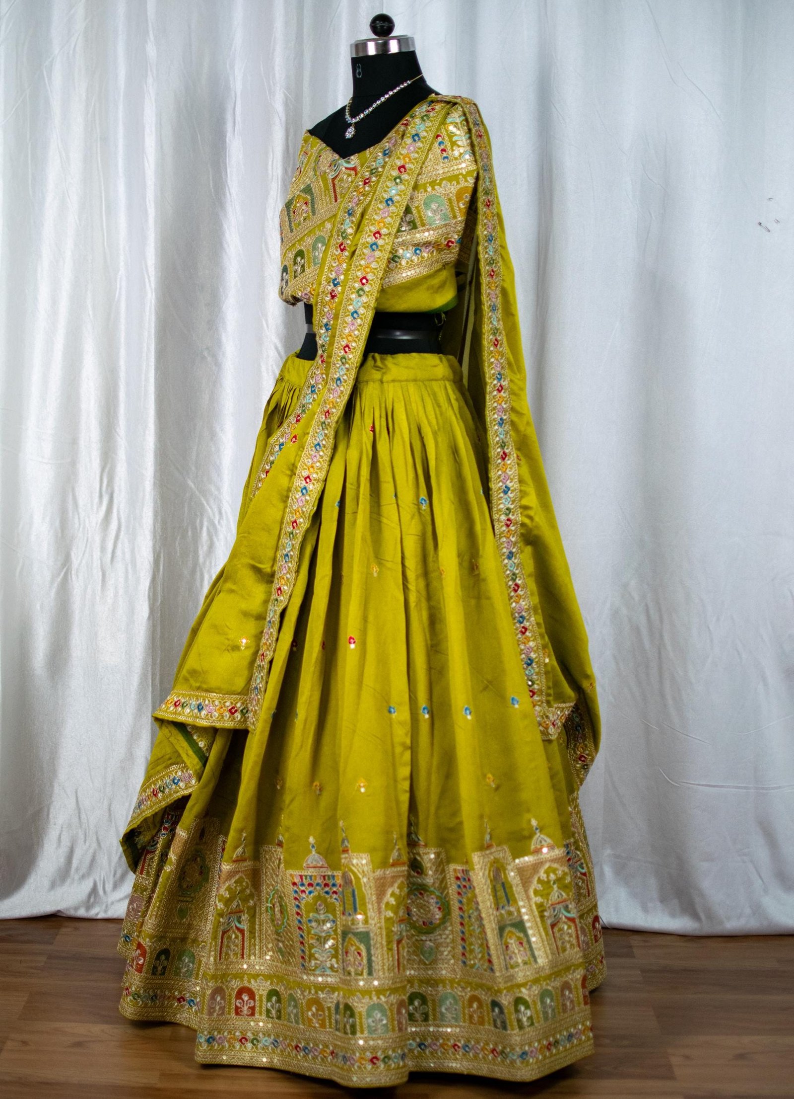 “Green Lehenga Choli Set with Multicolor Embroidery & Dupatta” - Image 4