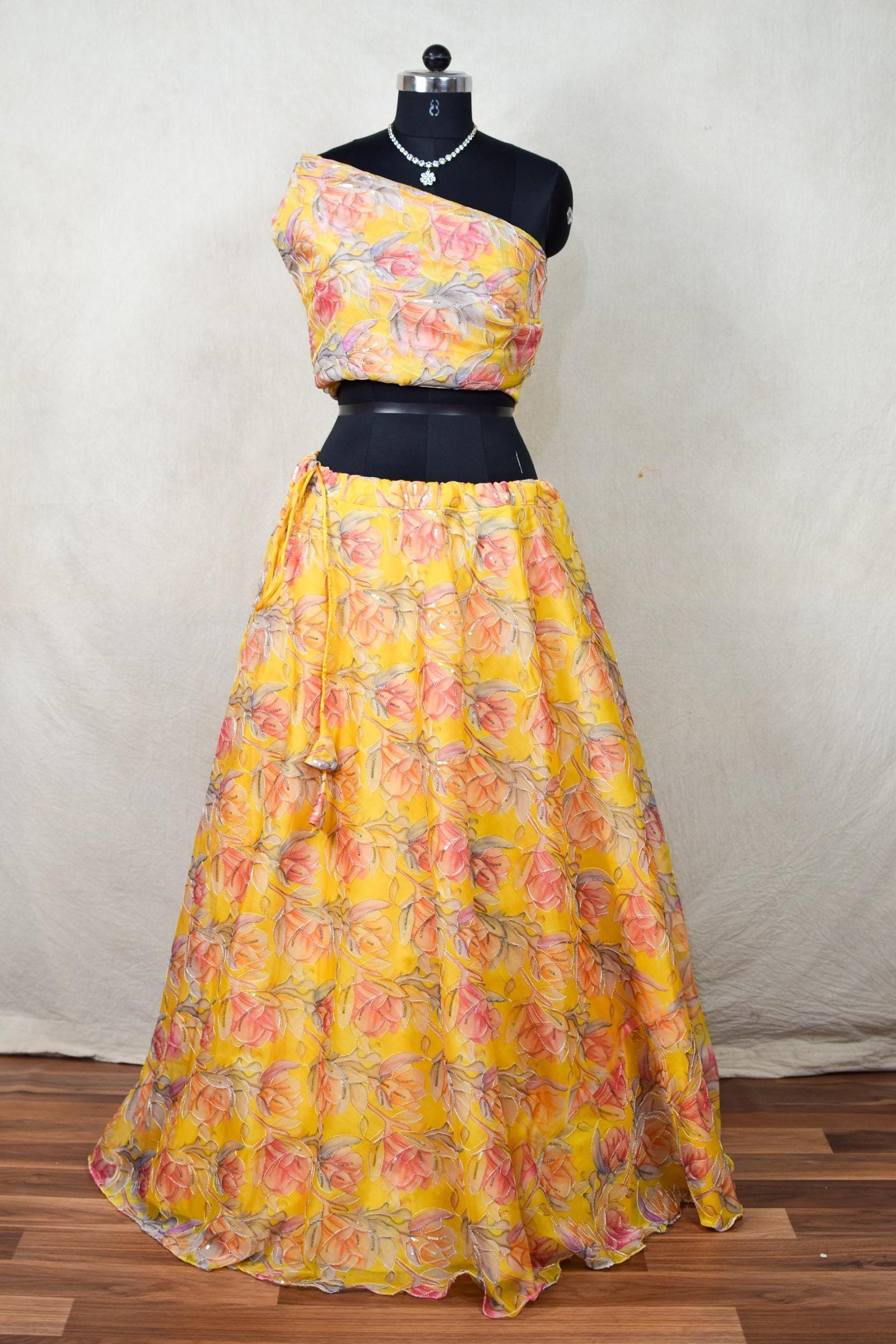 Yellow Organza Embroidered Lehenga Choli – Custom Made to Measure - Image 10