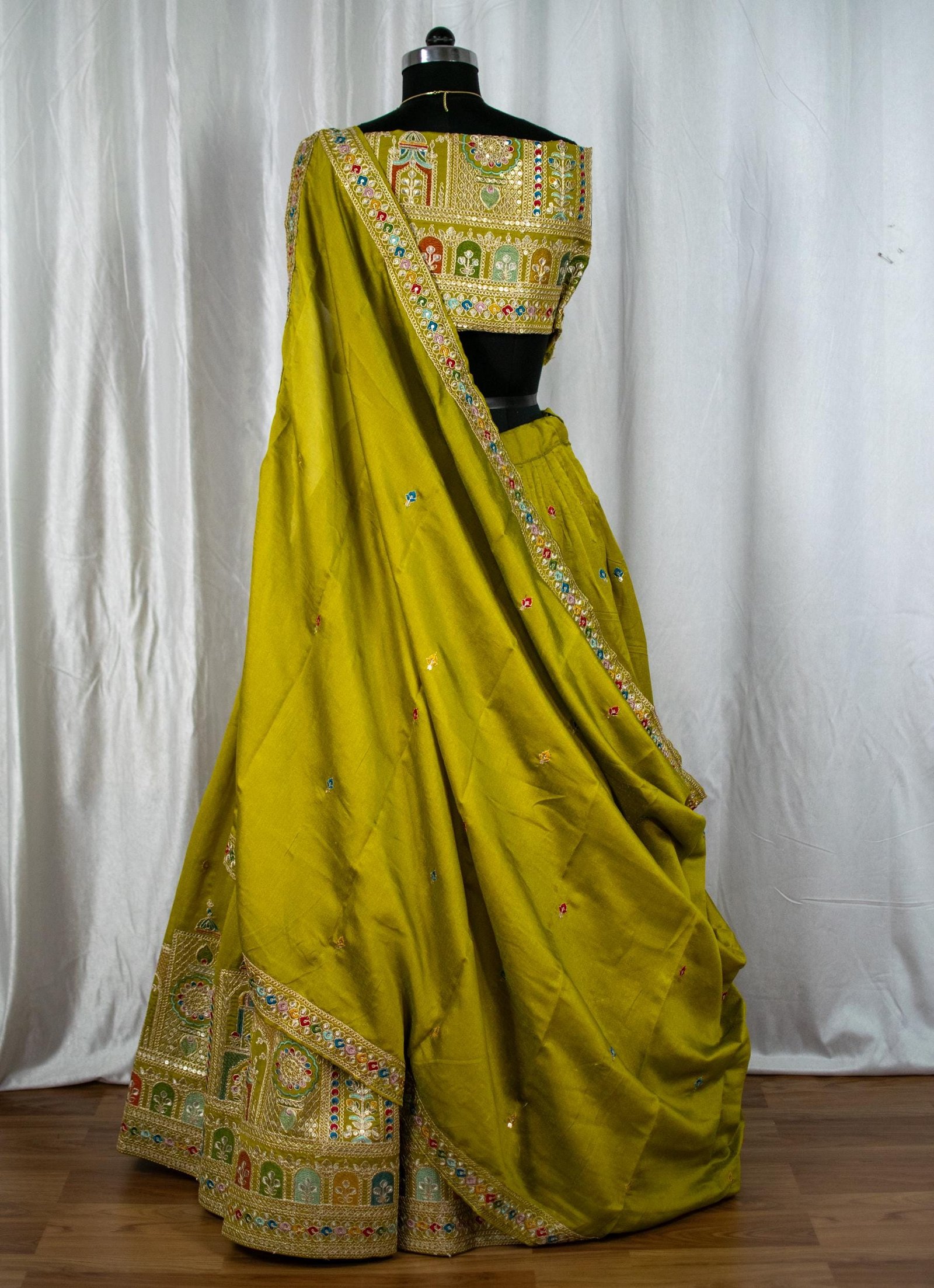 “Green Lehenga Choli Set with Multicolor Embroidery & Dupatta” - Image 2