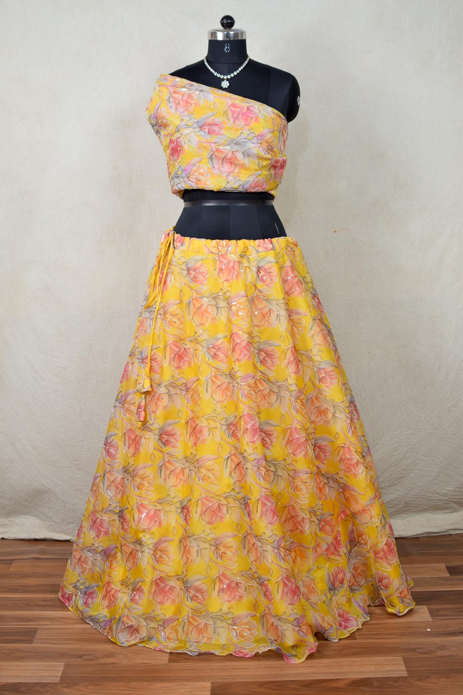 Yellow Organza Embroidered Lehenga Choli – Custom Made to Measure - Image 9