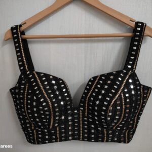 Custom Black Mirror Work Crop Top Blouse for Festive Occasions