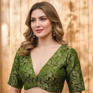 Emerald Brocade Saree Blouse (Design 2) – Custom Made to Measure