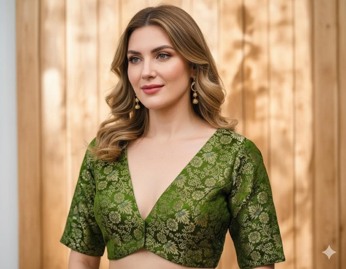 Emerald Brocade Saree Blouse (Design 2) – Custom Made to Measure