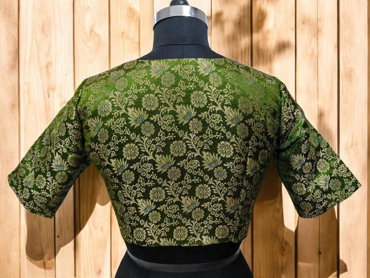 Emerald Brocade Saree Blouse (Design 2) – Custom Made to Measure - Image 2