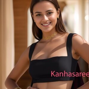 Custom Black Raw Silk Blouse – Modern Square Neck Crop Top