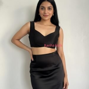 Black Raw Silk Saree Blouse (Design 4) – Custom Made to Measure