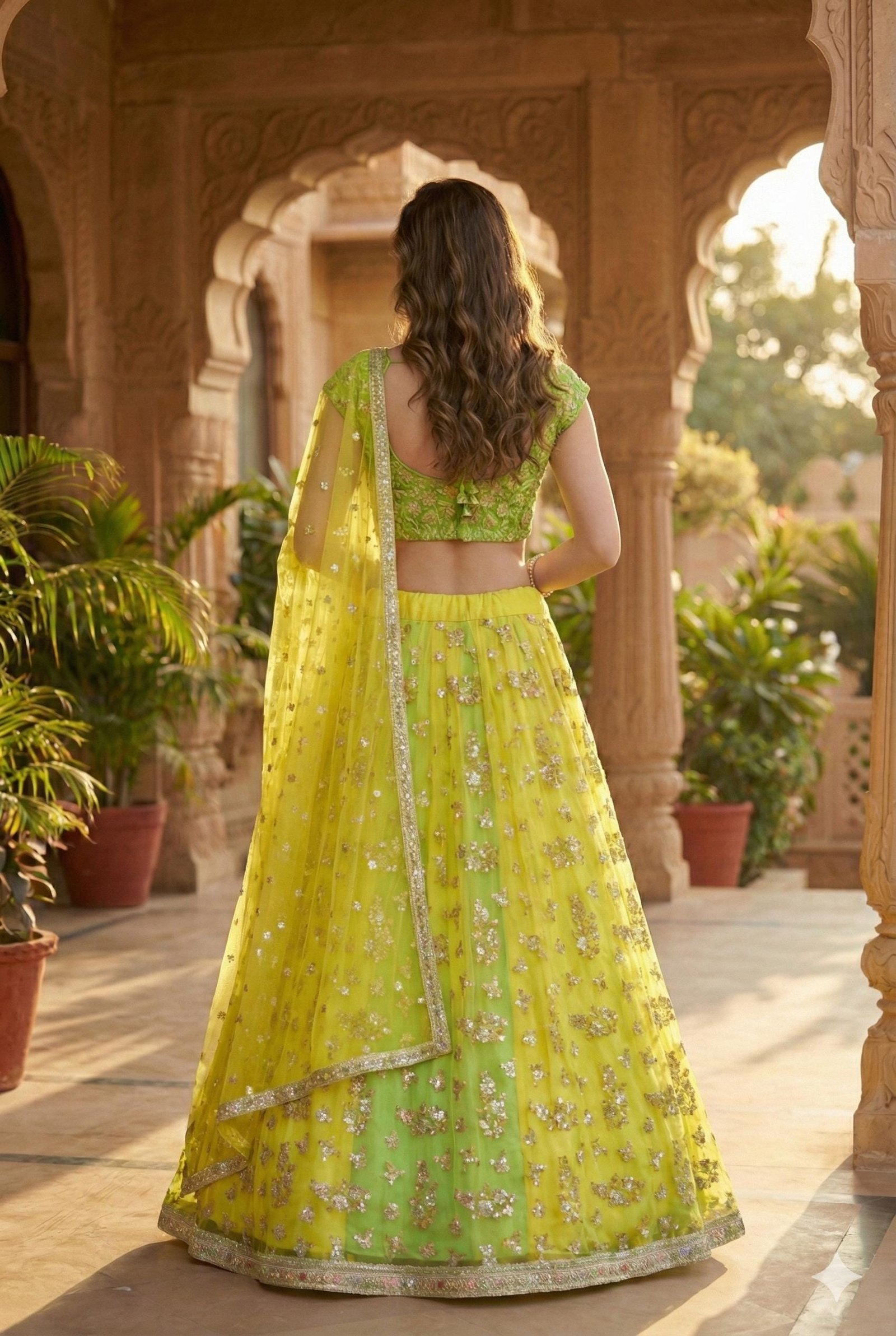 Yellow Bridal Haldi Ceremony Saree with Sequin Mirror Work - Image 3