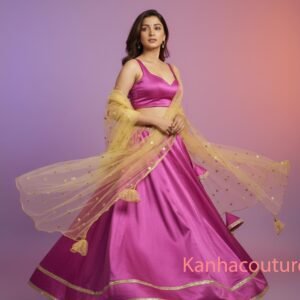 Pink Gajji Silk Lehenga Choli with Net Dupatta - Bridal Plus Size