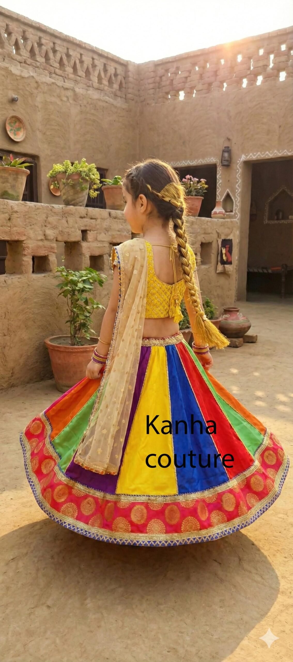Multicolor Satin Kids Lehenga Choli – Custom Made to Measure - Image 3