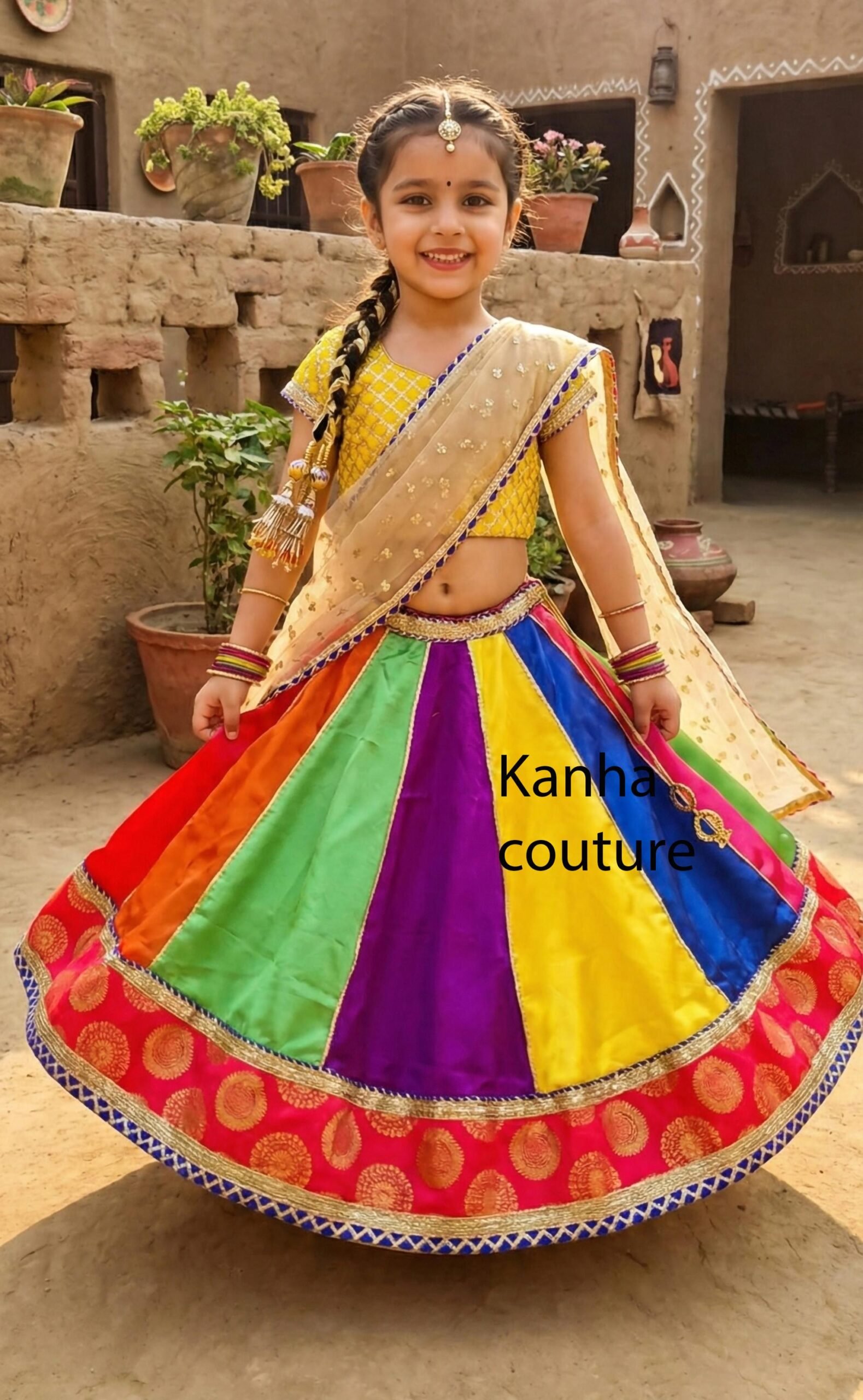 Multicolor Satin Kids Lehenga Choli – Custom Made to Measure