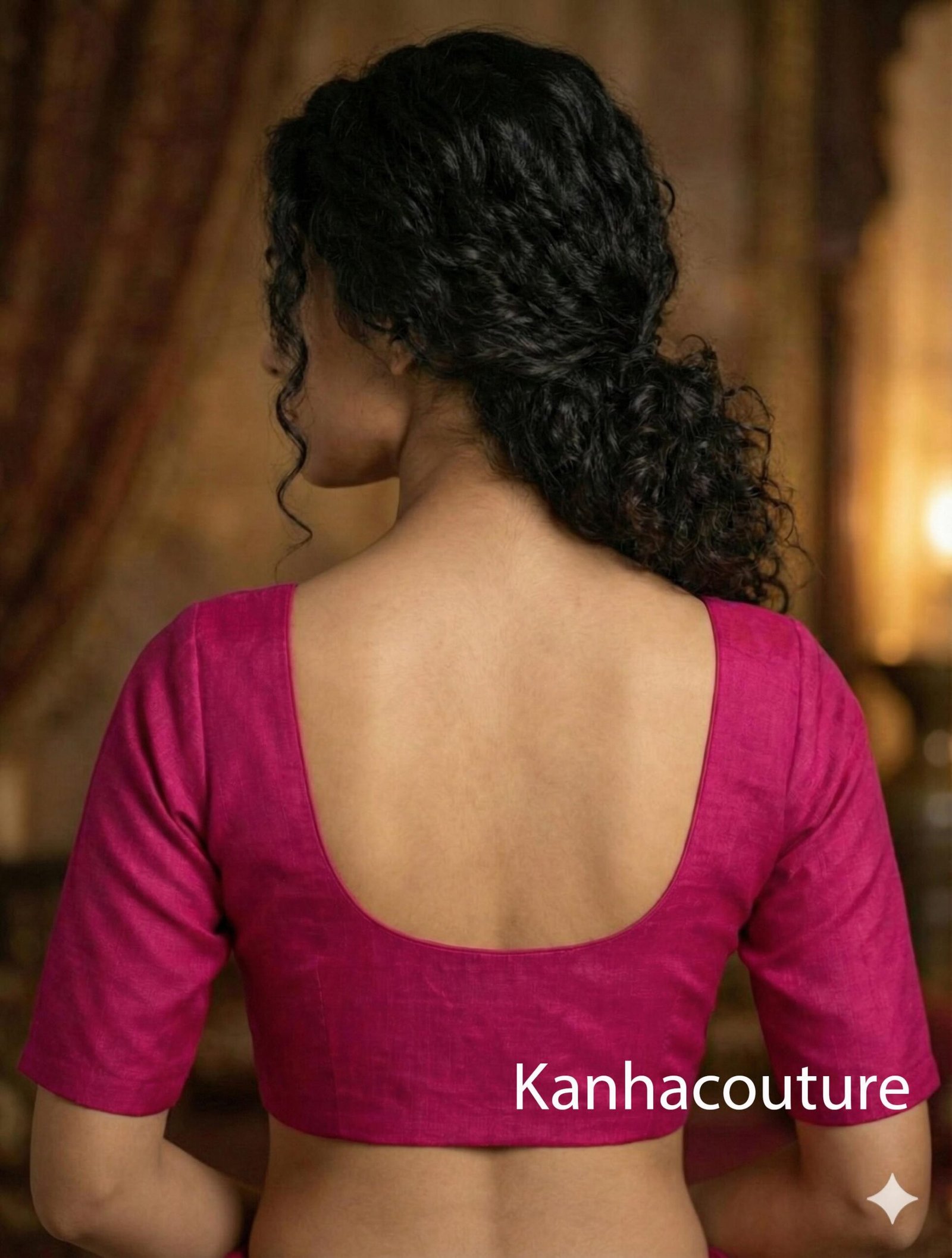 Magenta Raw Silk Saree Blouse (Design 2) – Custom Made to Measure - Image 2