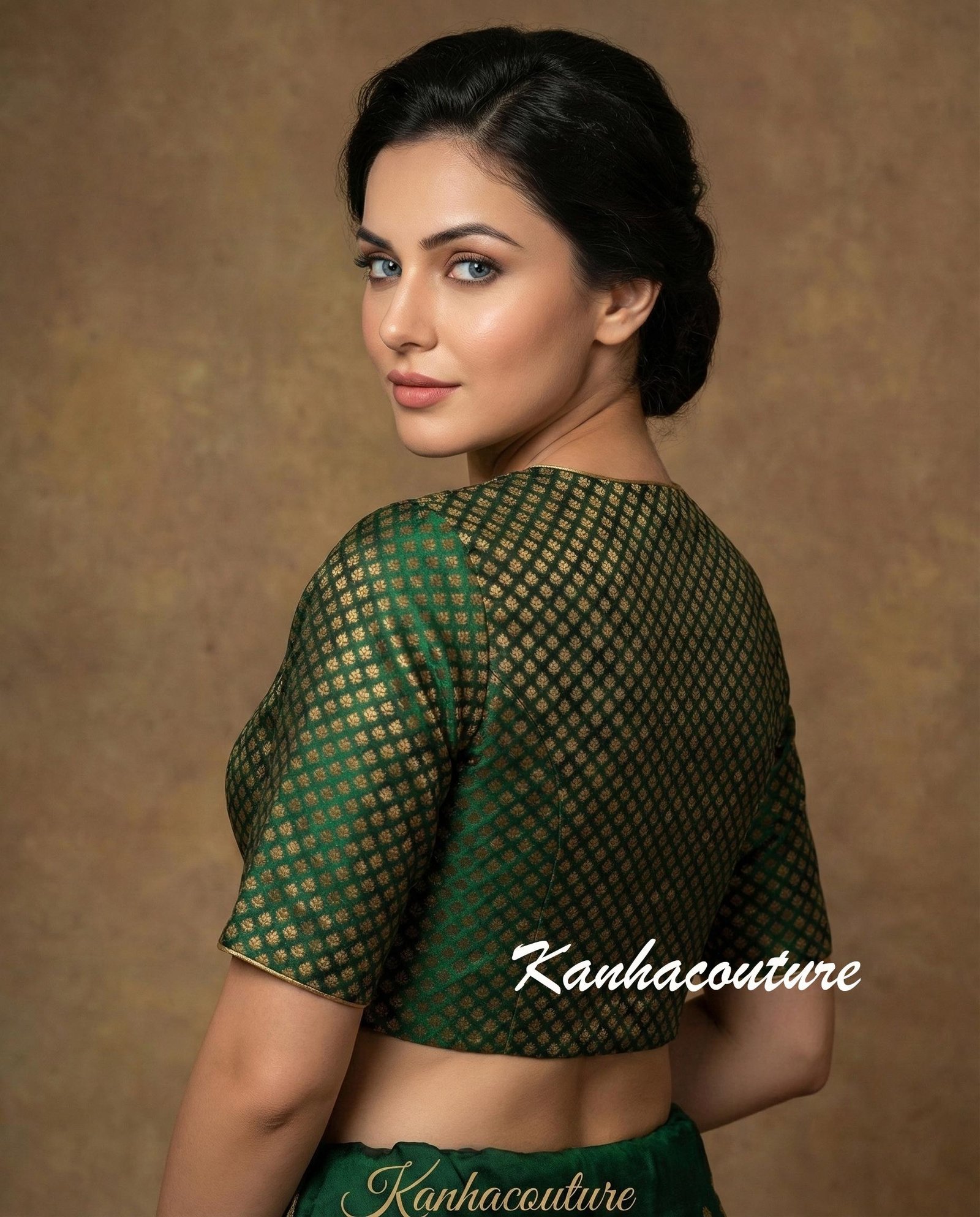 Emerald Brocade Saree Blouse – Custom Made to Measure - Image 2