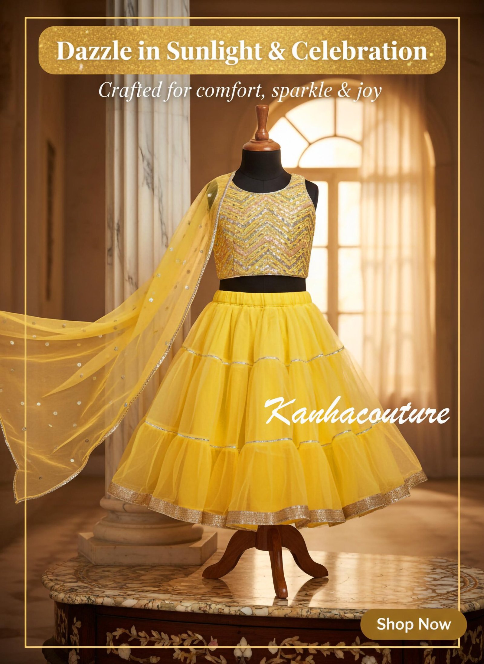 Yellow Net Sequin Kids Lehenga Choli – Custom Made to Measure - Image 8