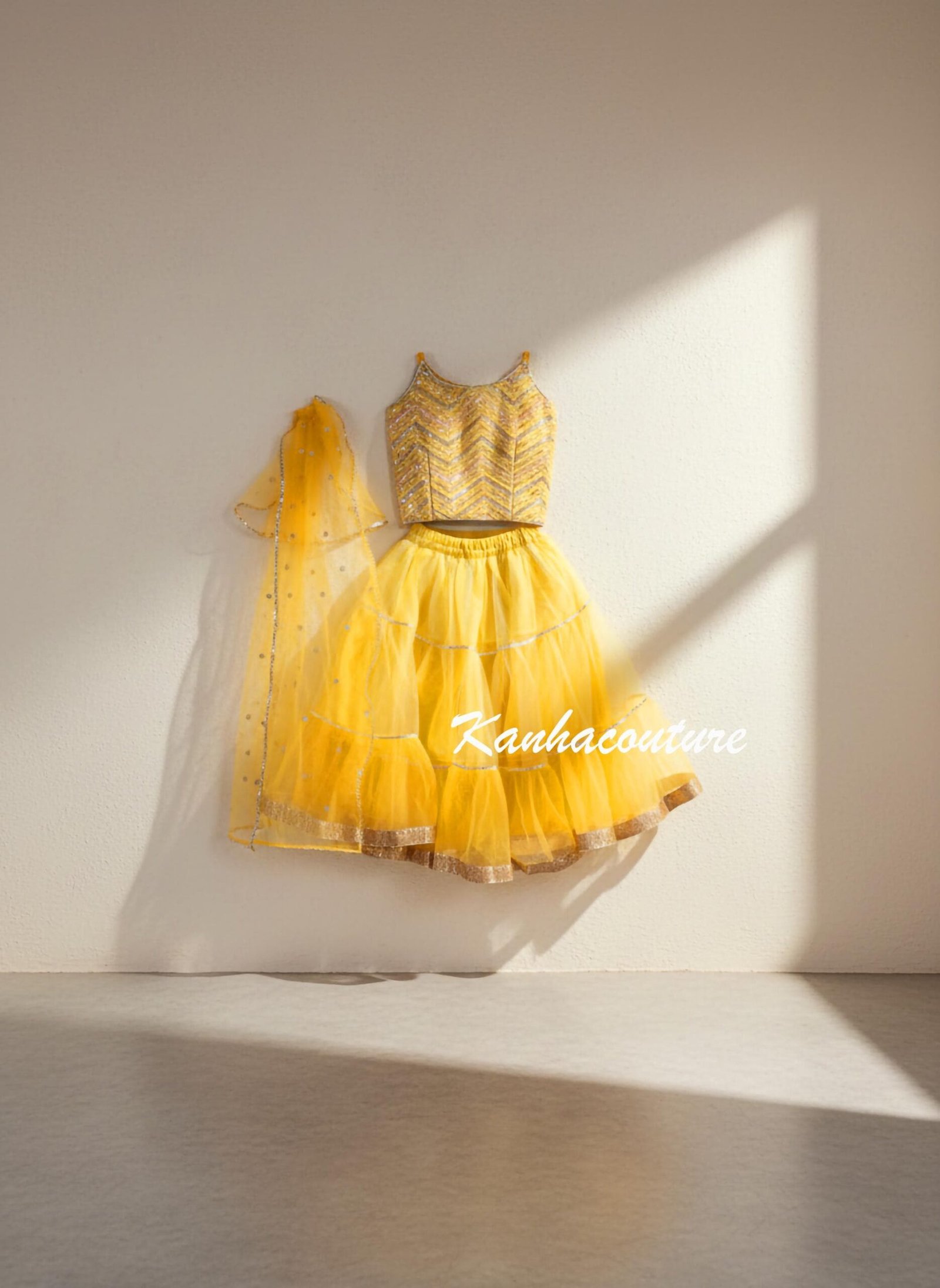 Yellow Net Sequin Kids Lehenga Choli – Custom Made to Measure - Image 4