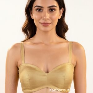Gold Raw Silk Padded Bralette | Festive Strappy Wear for Weddings