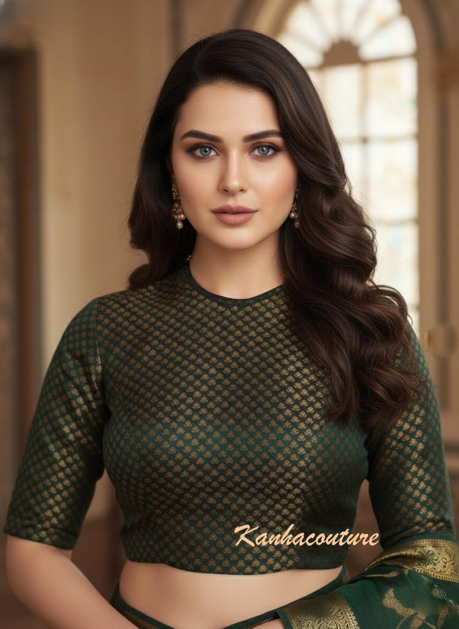 Luxurious Green Banarasi Brocade Blouse for Festive Sarees