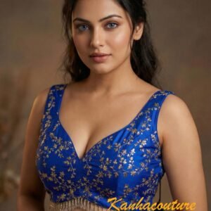 Royal Blue Embroidered Silk Blouse with Tassel Back | Kanha Sarees