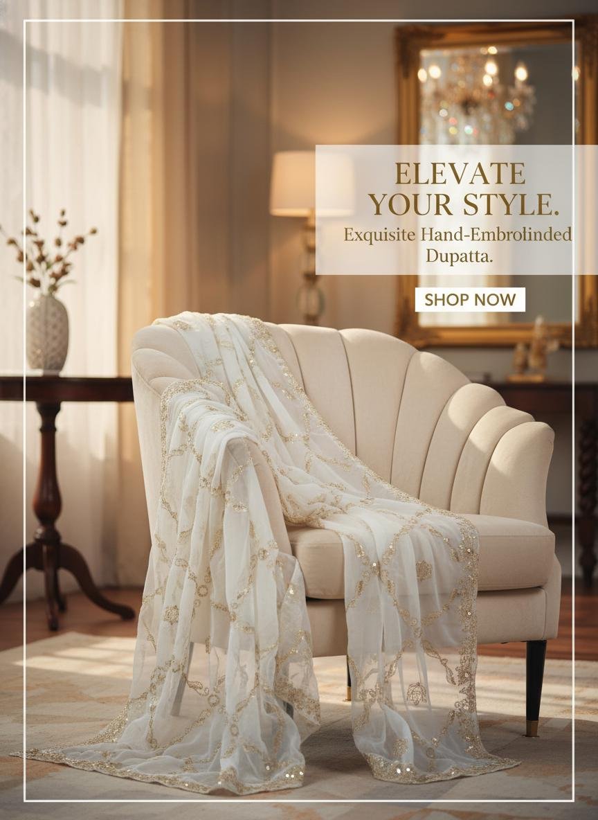 White Organza Embroidery Dupatta – Custom Made to Measure - Image 8