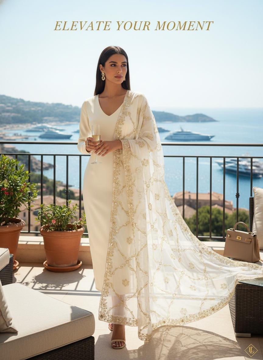 White Organza Embroidery Dupatta – Custom Made to Measure