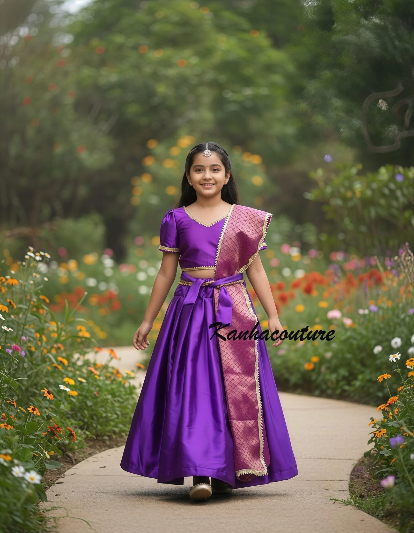 Purple Embroidered Kids Lehenga Choli – Custom Made to Measure - Image 6