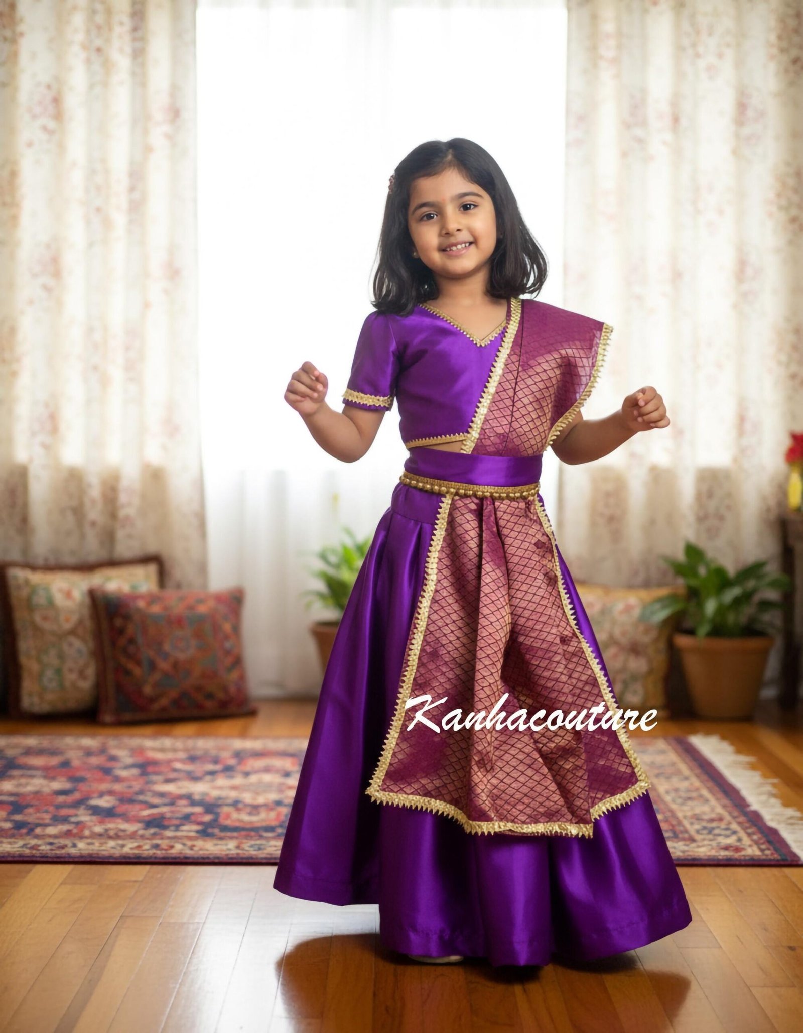 Purple Embroidered Kids Lehenga Choli – Custom Made to Measure - Image 3
