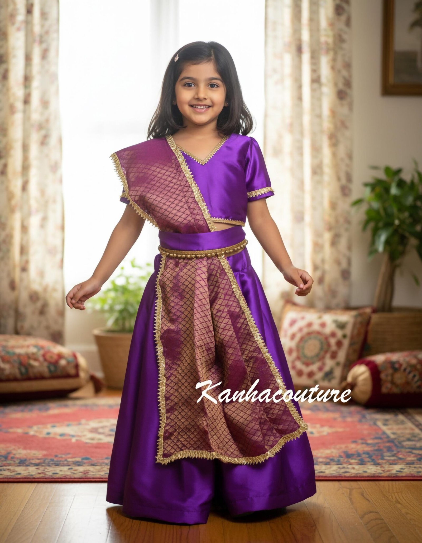 Purple Embroidered Kids Lehenga Choli – Custom Made to Measure - Image 2
