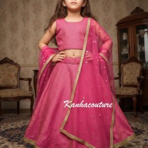Girls Silk Lehenga Set with Brocade Choli & Net Dupatta - Festive Wear