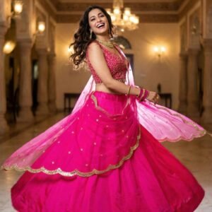 Elegant Pink Bridesmaid Lehenga Choli Set with Dupatta - Custom Size