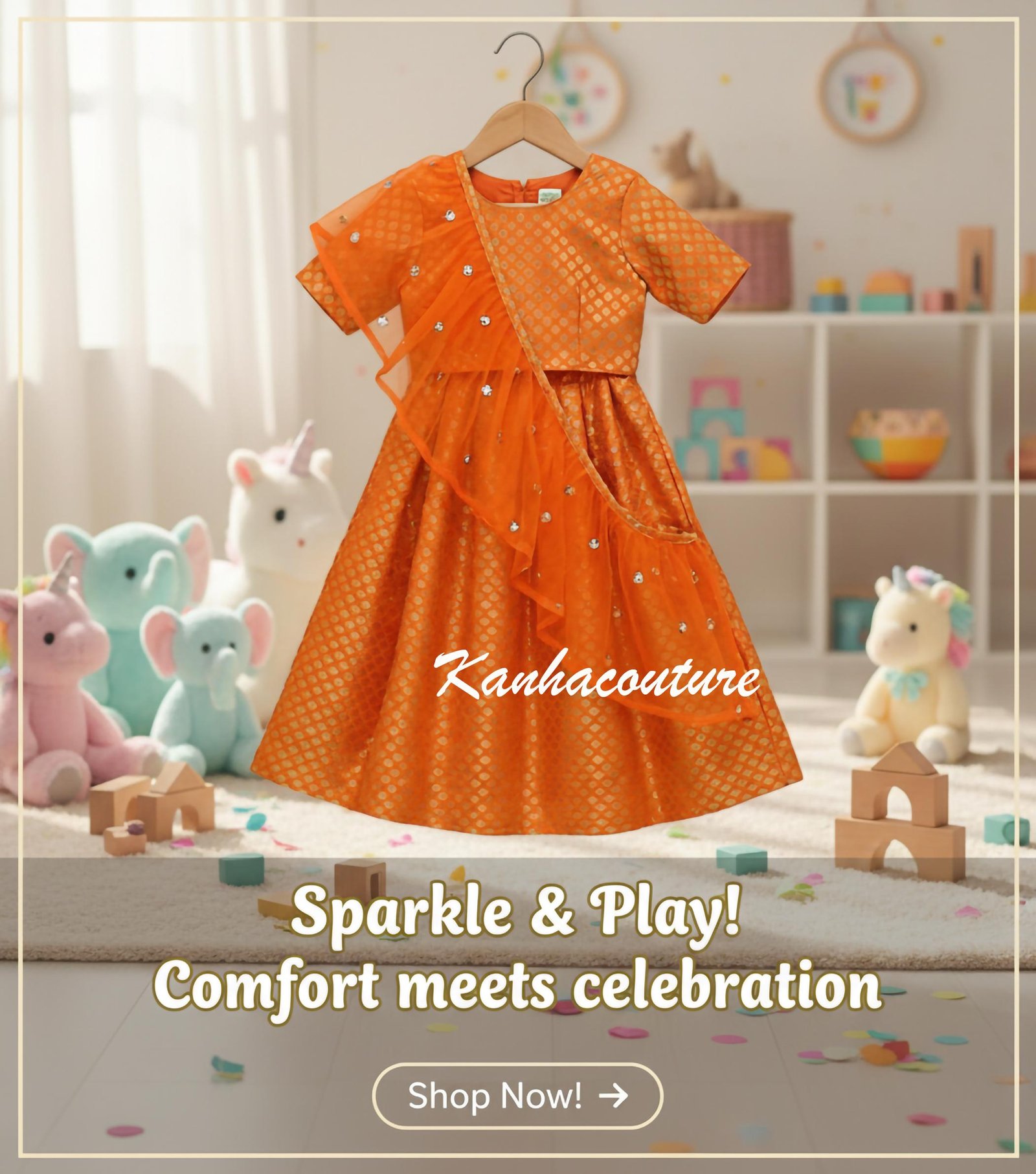Orange Banarasi Kids Lehenga Choli – Custom Made to Measure - Image 2